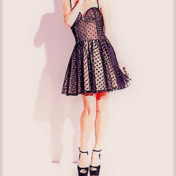 POLKA DOT TULLE MESH LAYER DRESS Corset Zip FRoNT - Picture 1 of 6